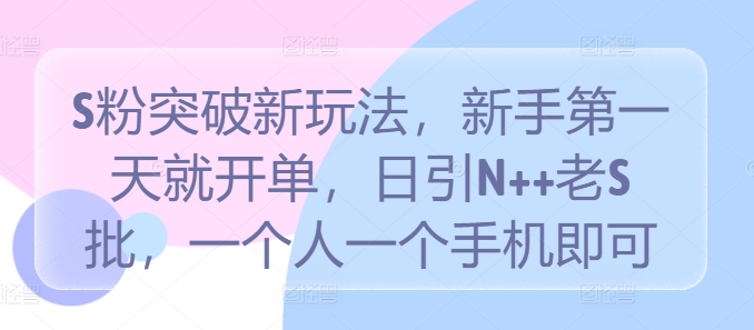S粉突破新玩法，新手第一天就开单，日引N++老S批，一个人一个手机即可【揭秘】-泡泡网赚