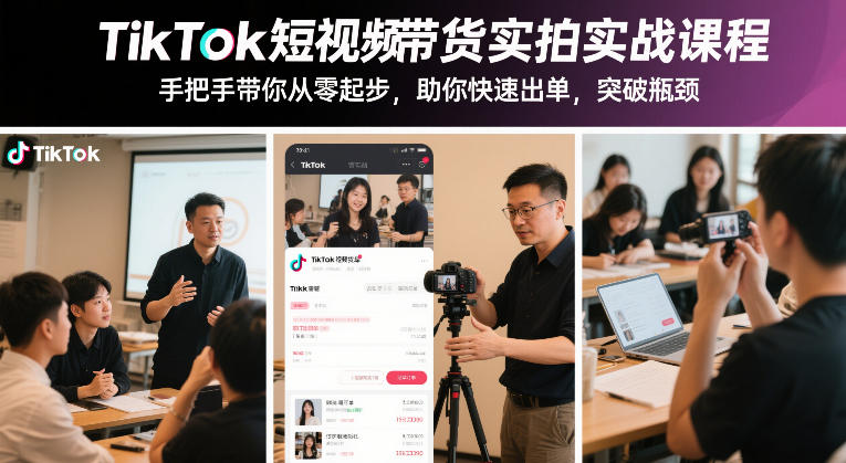 TikTok短视频带货实拍实战课程，手把手带你从零起步，助你快速出单，突破瓶颈-泡泡网赚