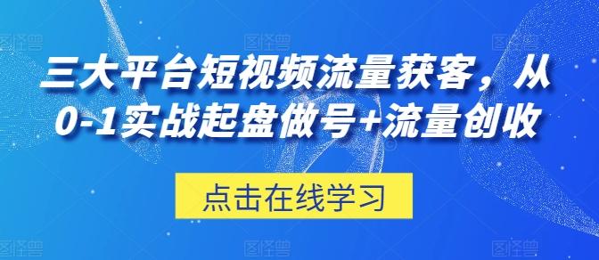 三大平台短视频流量获客，从0-1实战起盘做号+流量创收-泡泡网赚