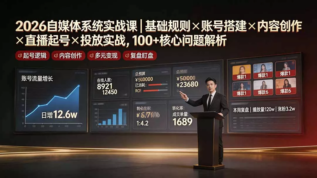 2026自媒体系统实战课｜基础规则×账号搭建×内容创作×直播起号×投放实战，100+核心问题解析-泡泡网赚
