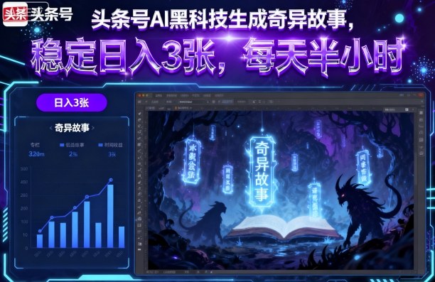 头条号AI黑科技生成奇异故事，稳定日入3张，每天半小时-泡泡网赚