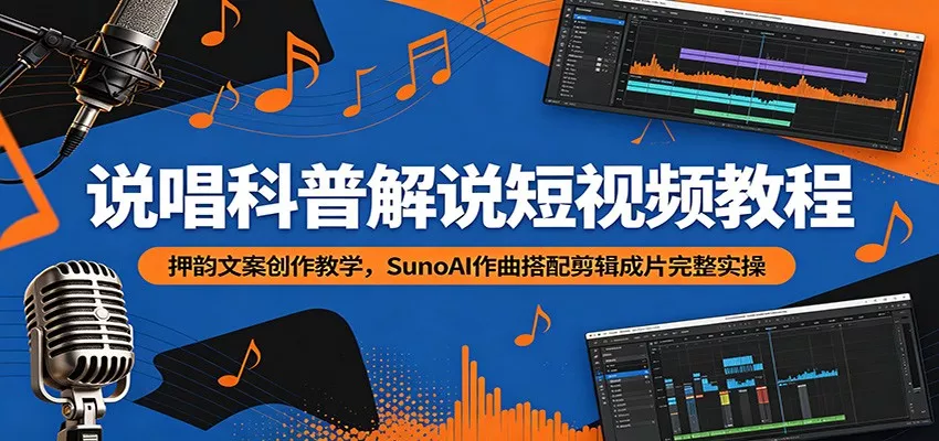 说唱科普解说短视频教程：押韵文案创作教学，SunoAI作曲搭配剪辑成片完整实操-泡泡网赚