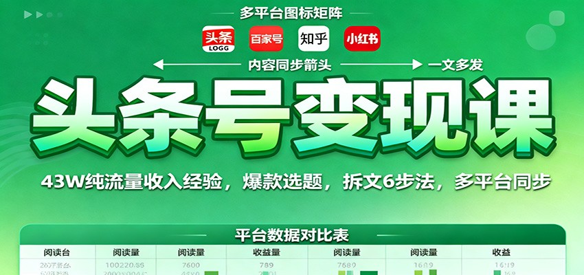 头条号变现课：43W纯流量收入经验，爆款选题，拆文6步法，多平台同步-泡泡网赚