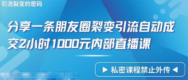 (9850期)仅靠分享一条朋友圈裂变引流自动成交2小时1000内部直播课程-泡泡网赚