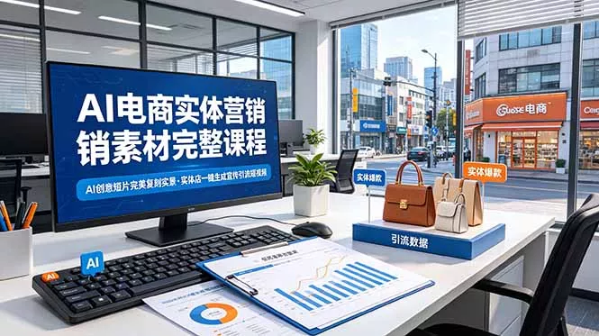 AI电商实体营销素材完整课程，AI创意短片完美复刻实景，实体店一键生成宣传引流短视频-泡泡网赚