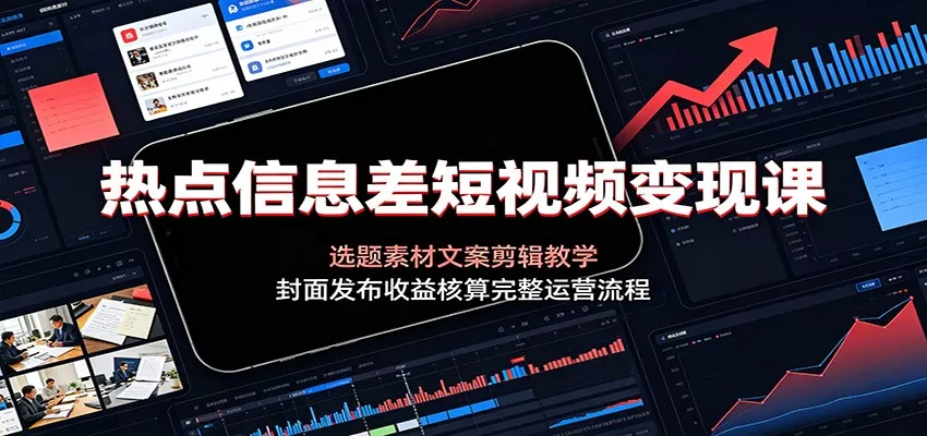 热点信息差短视频变现课：选题素材文案剪辑教学，封面发布收益核算完整运营流程-泡泡网赚