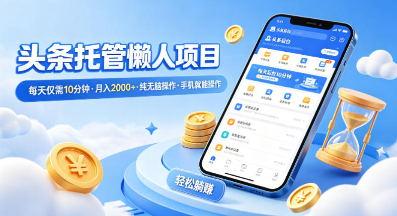 头条托管懒人项目，每天仅需10分钟，月入2000+，纯无脑操作，手机就能操作【揭秘】-泡泡网赚