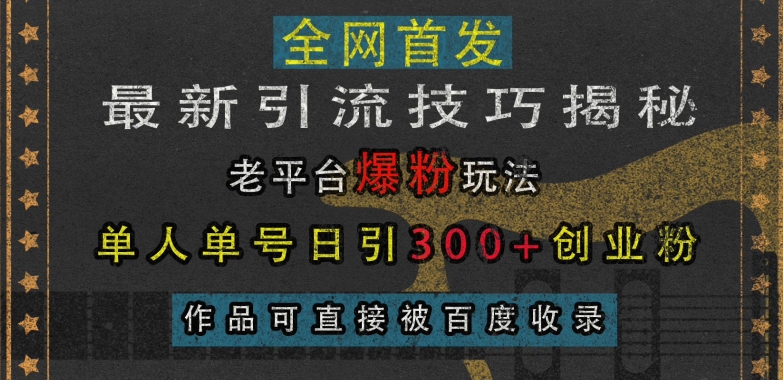 最新引流技巧揭秘，老平台爆粉玩法，单人单号日引300+创业粉，作品可直接被百度收录-泡泡网赚