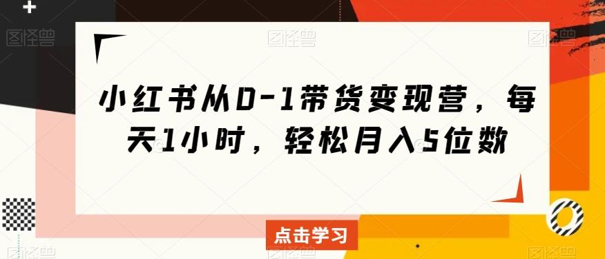 小红书从0-1带货变现营，每天1小时，轻松月入5位数-泡泡网赚