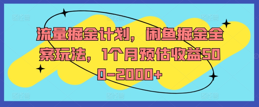 流量掘金计划，闲鱼掘金全案玩法，1个月预估收益500-2000+-泡泡网赚