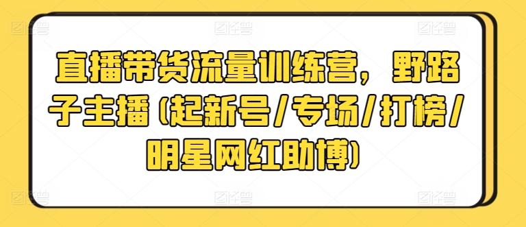 直播带货流量训练营，野路子主播(起新号/专场/打榜/明星网红助博)-泡泡网赚