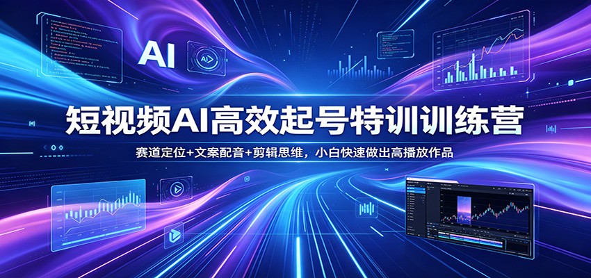 短视频AI高效起号特训训练营：赛道定位+文案配音+剪辑思维，小白快速做出高播放作品-泡泡网赚