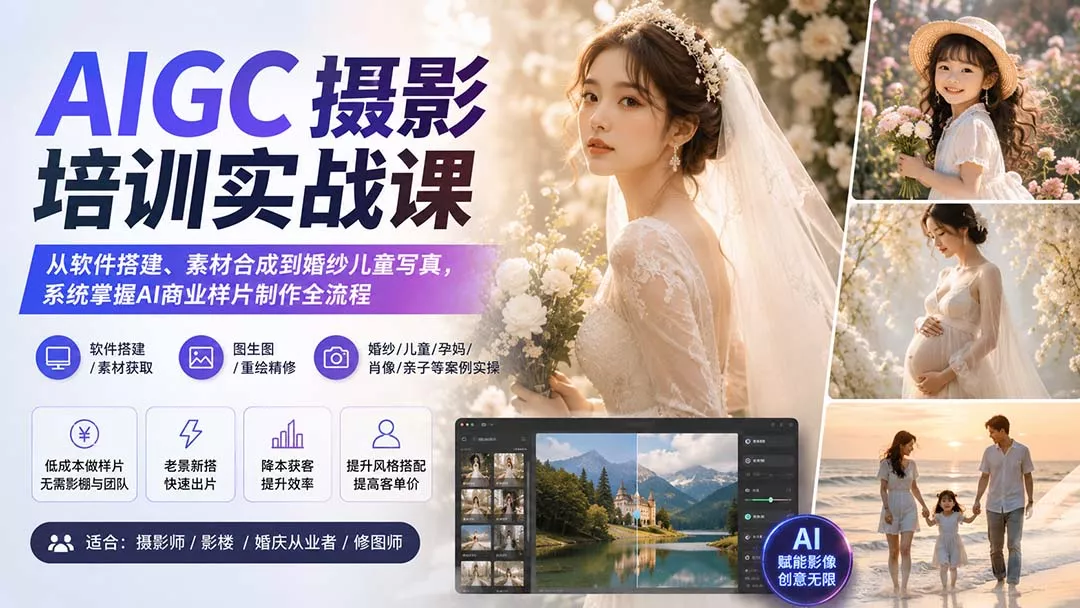 AIGC摄影培训实战课：从软件搭建、素材合成到婚纱儿童写真，系统掌握AI商业样片制作全流程-泡泡网赚