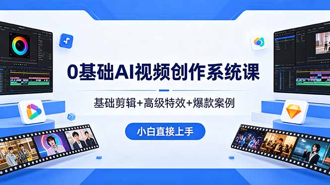0基础AI视频创作系统课，基础剪辑+高级特效+爆款案例，小白直接上手-泡泡网赚