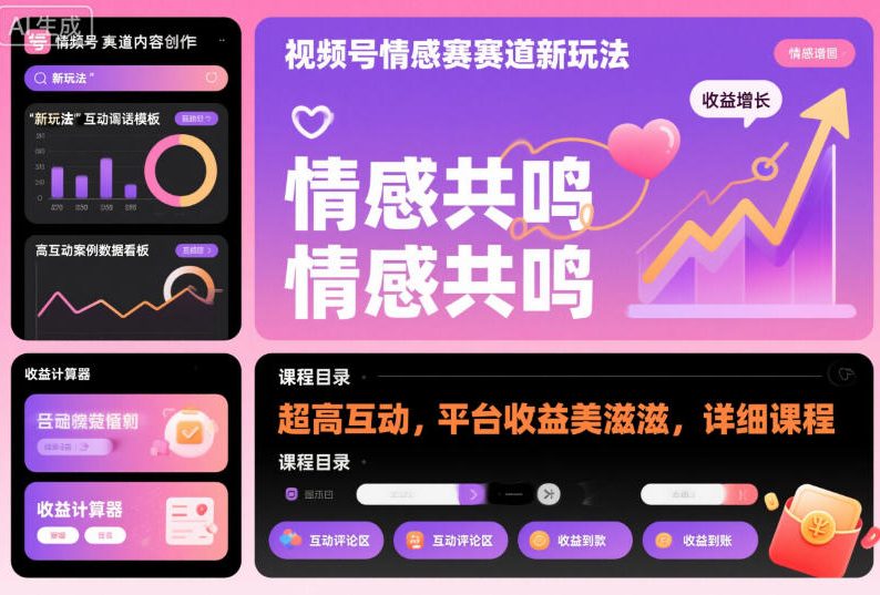 视频号情感赛道新玩法，超高互动，平台收益美滋滋，详细课程-泡泡网赚