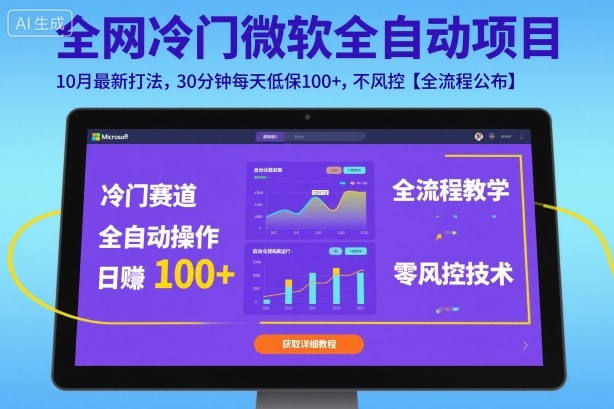 全网冷门微软全自动挂G项目，10月最新打法，30分钟每天低保100+，不风控【全流程公布】【揭秘】-泡泡网赚