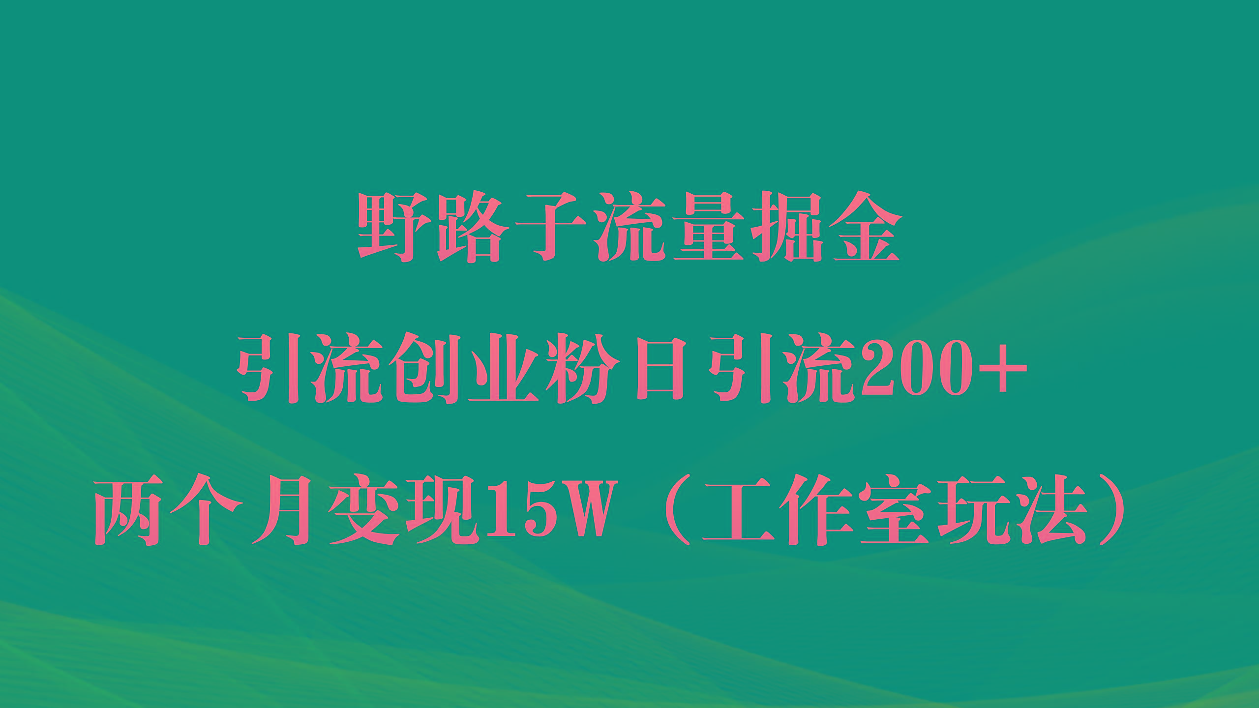 (9513期)野路子流量掘金，引流创业粉日引流200+，两个月变现15W(工作室玩法))-泡泡网赚