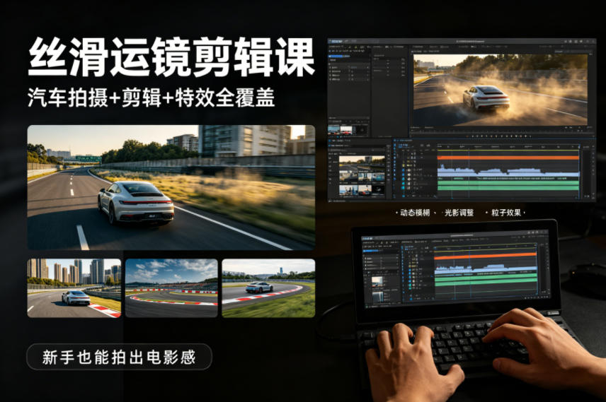 大叔丝滑运镜剪辑课，汽车拍摄+剪辑+特效全覆盖，新手也能拍出电影感-泡泡网赚