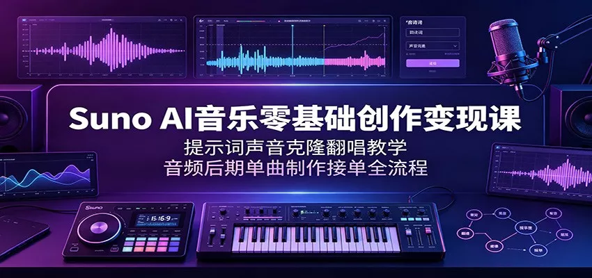 Suno AI音乐零基础创作变现课：提示词声音克隆翻唱教学，音频后期单曲制作接单全流程-泡泡网赚