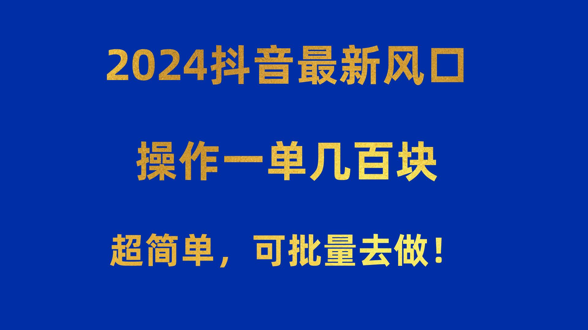 2024抖音最新风口！操作一单几百块！超简单，可批量去做！！！-泡泡网赚