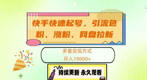 快手快速起号，引流s粉、涨粉、网盘拉新多重变现方式，月入1w【揭秘】-泡泡网赚
