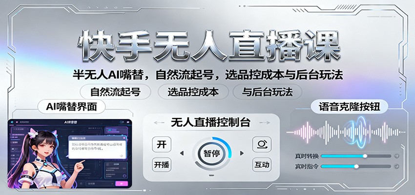 快手无人直播课：半无人AI嘴替，自然流起号，选品控成本与后台玩法-泡泡网赚