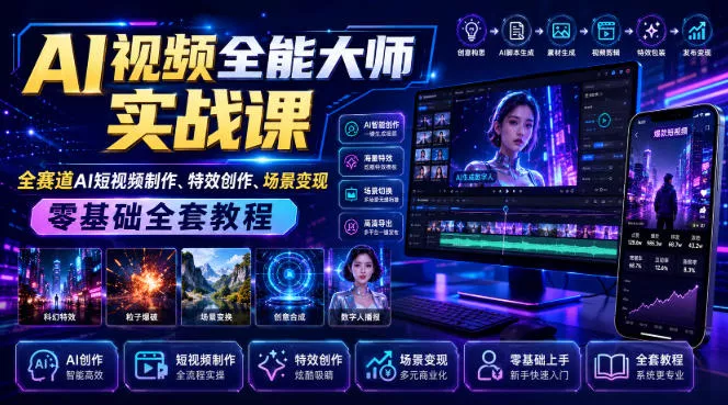 AI视频全能大师实战课｜全赛道AI短视频制作、特效创作、场景变现零基础全套教程-泡泡网赚