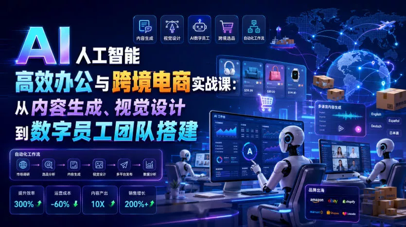 AI人工智能高效办公与跨境电商实战课：从内容生成、视觉设计到数字员工团队搭建-泡泡网赚