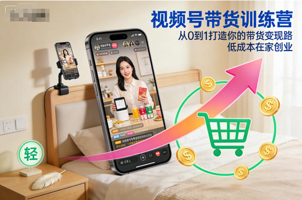 视频号带货训练营，从0到1打造你的带货变现路，低成本在家创业-泡泡网赚