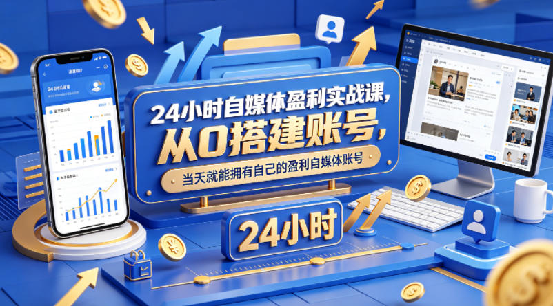 24小时自媒体盈利实战课，从0搭建账号，当天就能拥有自己的盈利自媒体账号-泡泡网赚