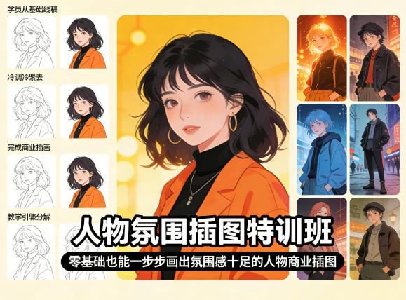 人物氛围插图特训班，零基础也能一步步画出氛围感十足的人物商业插图-泡泡网赚