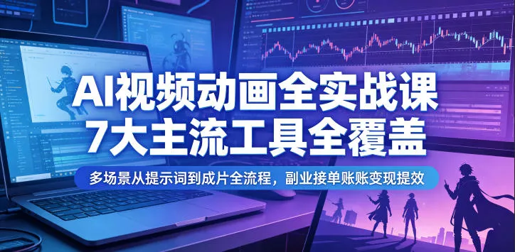 AI视频动画全实战课，7大主流工具全覆盖，多场景从提示词到成片全流程，副业接单账号变现提效-泡泡网赚