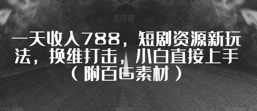 一天收入788，短剧资源新玩法，换维打击，小白直接上手（附百G素材）【揭秘】-泡泡网赚