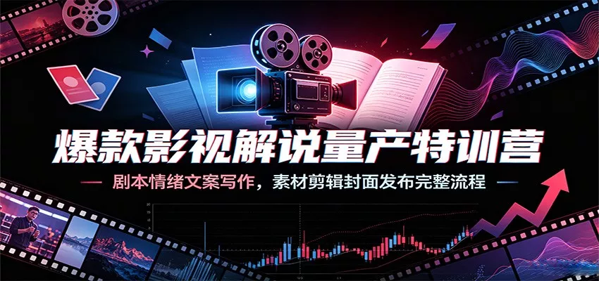 爆款影视解说量产特训营：剧本情绪文案写作，素材剪辑封面发布完整流程-泡泡网赚