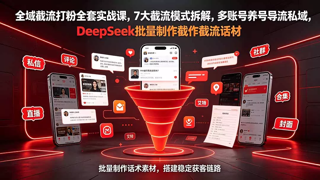 全域截流打粉全套实战课，7大截流模式拆解，多账号养号导流私域，DeepSeek批量制作截流话术素材-泡泡网赚