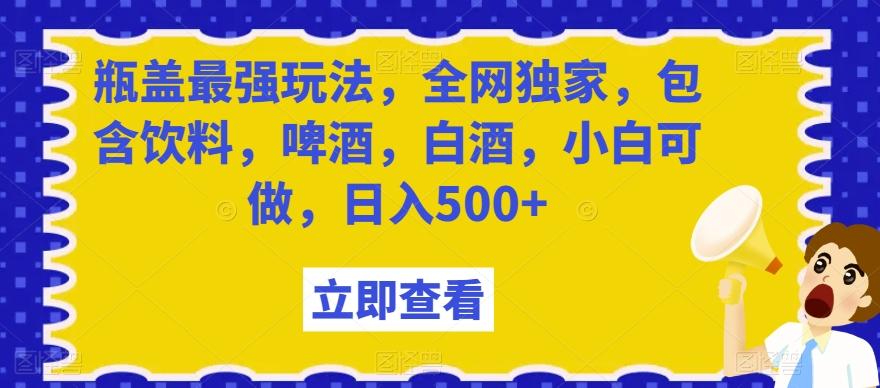 瓶盖最强玩法，全网独家，包含饮料，啤酒，白酒，小白可做，日入500+【揭秘】-泡泡网赚