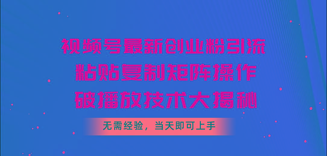 视频号最新创业粉引流，粘贴复制矩阵操作，破播放技术大揭秘，无需经验…-泡泡网赚