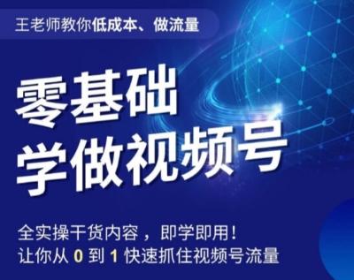王老师教你低成本、做流量，零基础学做视频号，0-1快速抓住视频号流量-泡泡网赚