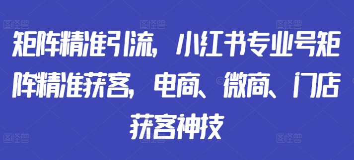 矩阵精准引流，小红书专业号矩阵精准获客，电商、微商、门店获客神技-泡泡网赚