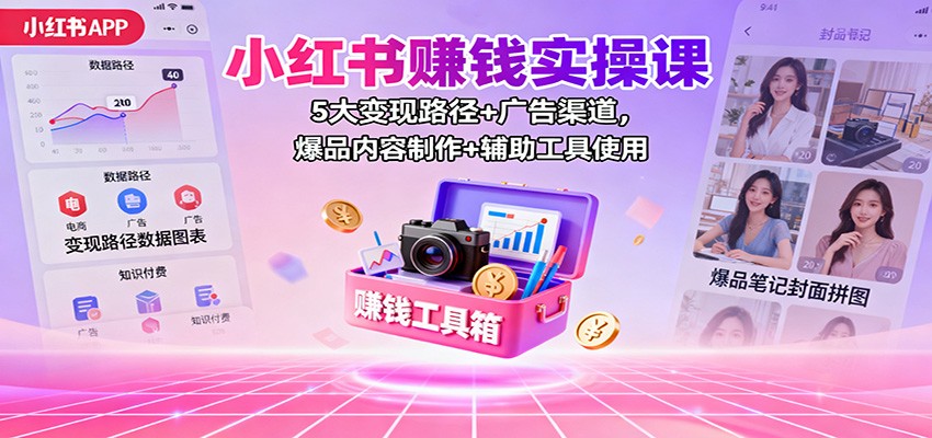 小红书赚钱实操课：5大变现路径+广告渠道，爆品内容制作+辅助工具使用-泡泡网赚