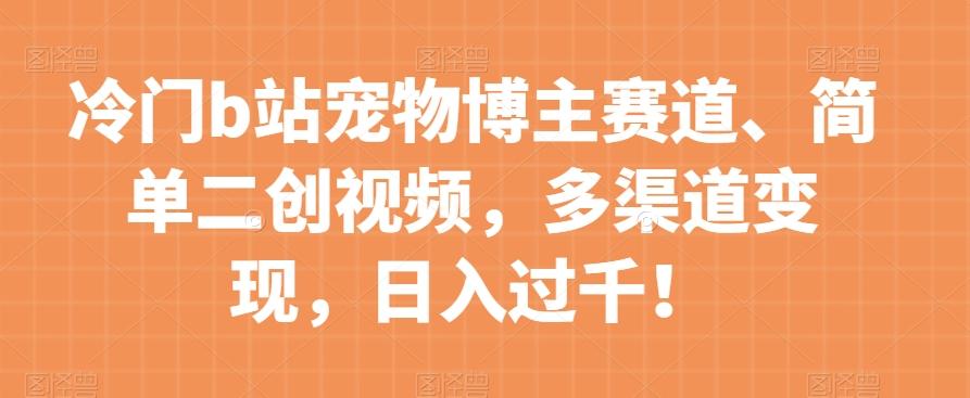 冷门b站宠物博主赛道，简单二创视频，多渠道变现，日入过千！【揭秘】-泡泡网赚