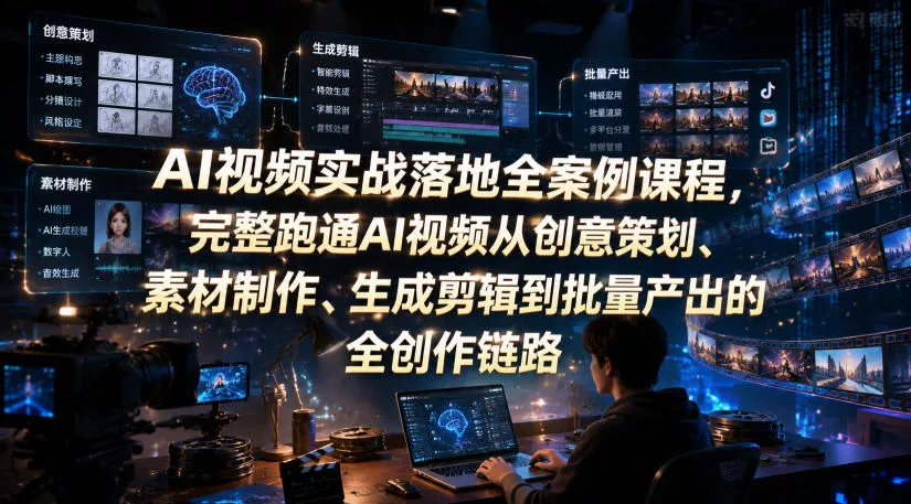 AI视频实战落地全案例课程，完整跑通AI视频从创意策划、素材制作、生成剪辑到批量产出的全创作链路-泡泡网赚