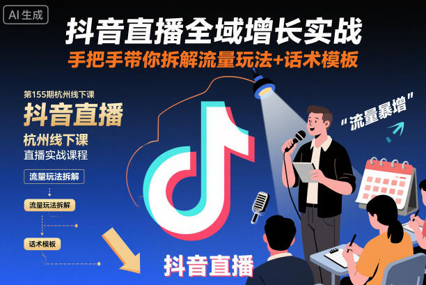 抖音直播全域增长实战第155期杭州线下课，手把手带你拆解流量玩法+话术模板-泡泡网赚