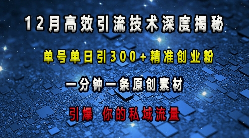 最新高效引流技术深度揭秘 ，单号单日引300+精准创业粉，一分钟一条原创素材，引爆你的私域流量-泡泡网赚