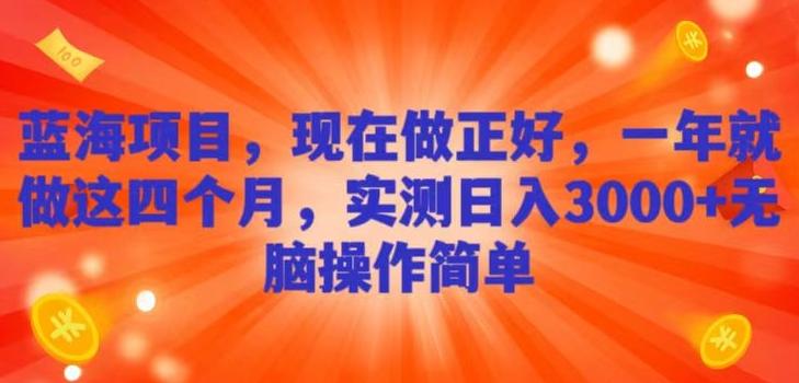 蓝海项目，现在做正好，一年就做这4个月，实测日入3000+，无脑简单操作！-泡泡网赚