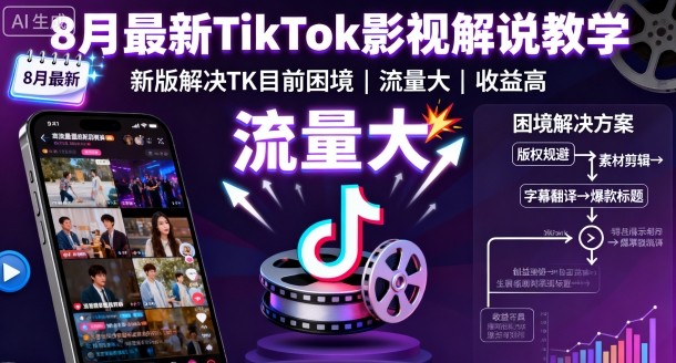 8月最新TikTok影视解说教学，新版解决TK目前困境，流量大，收益高-泡泡网赚