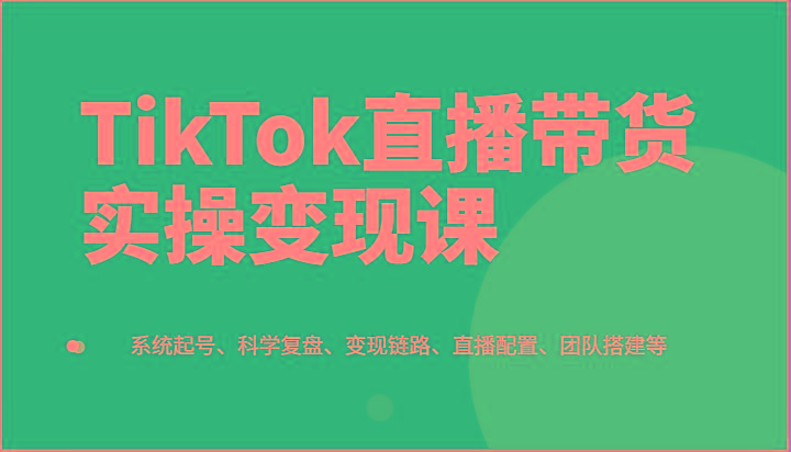 TikTok直播带货实操变现课：系统起号、科学复盘、变现链路、直播配置、团队搭建等-泡泡网赚