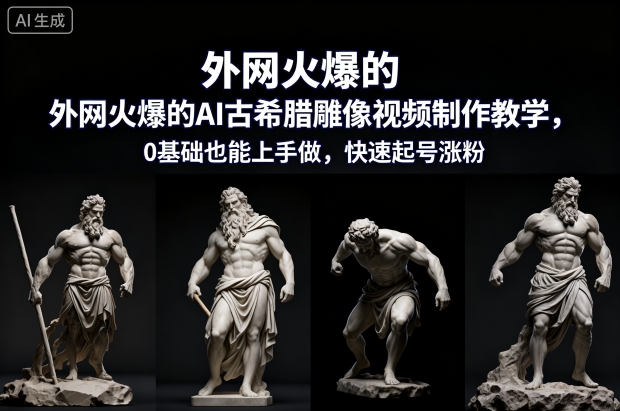 外网火爆的AI古希腊雕像视频制作教学，0基础也能上手做，快速起号涨粉-泡泡网赚