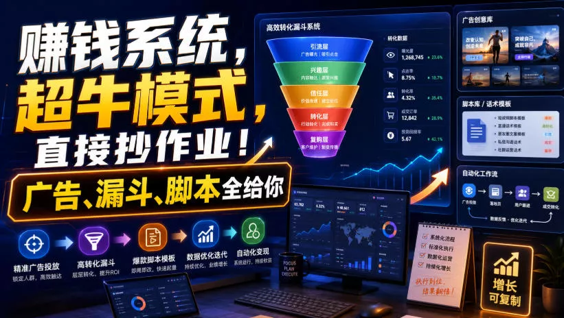 賺钱系统，超牛模式，直接抄作业！广告、漏斗、脚本全给你【原创双语字幕】-泡泡网赚