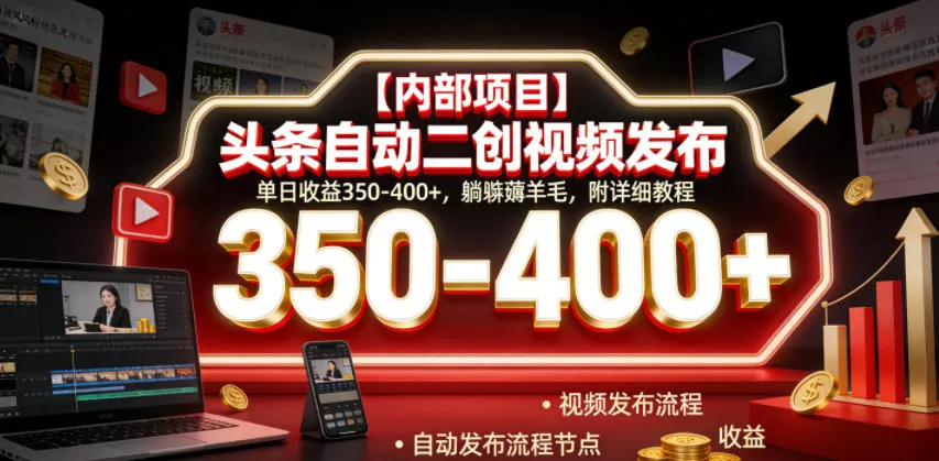 【内部项目】头条自动二创视频发布，单日收益350-400+，躺賺薅羊毛，附详细教程【揭秘】-泡泡网赚